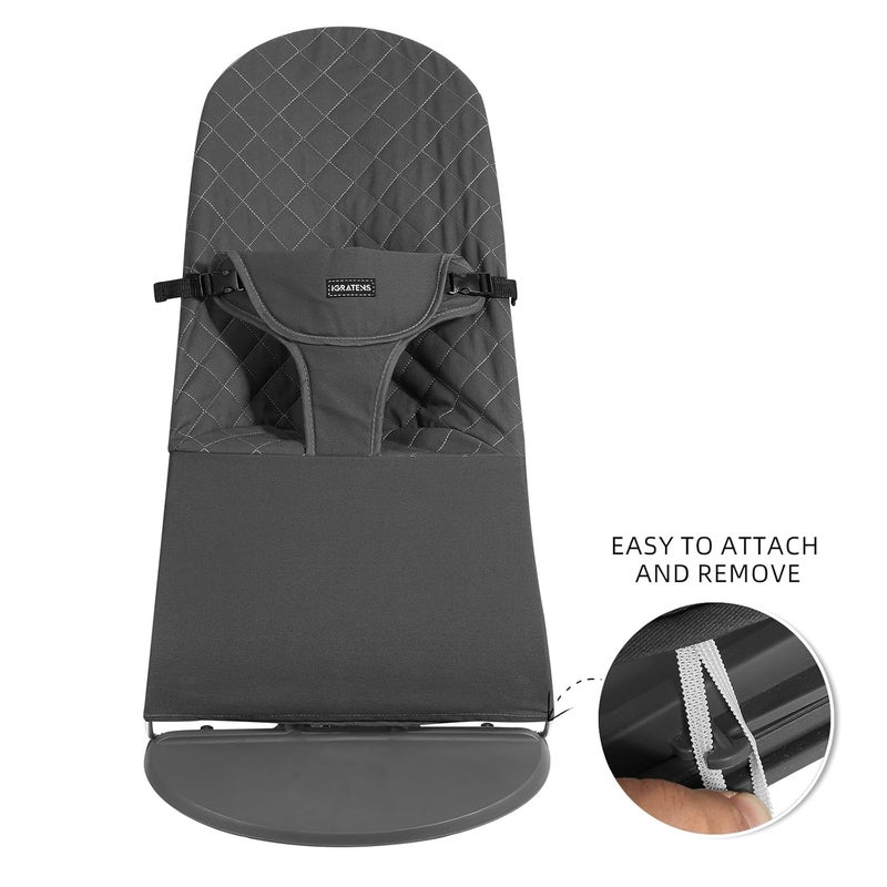 iGRATENS Fabric Seat for Bouncer - Baby Bjorn Bouncer Cover Compatible with Balance Soft & Bliss Model, 100% Cotton, Skin -Friendly, Machine Washable, Black - Image 4